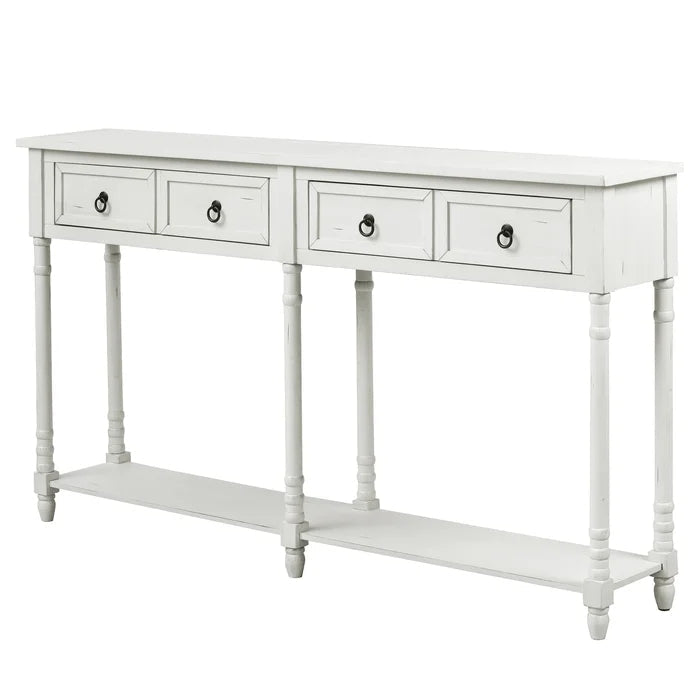 58¡± Console Table with Two Drawers and Long Shelf (Antique White)
