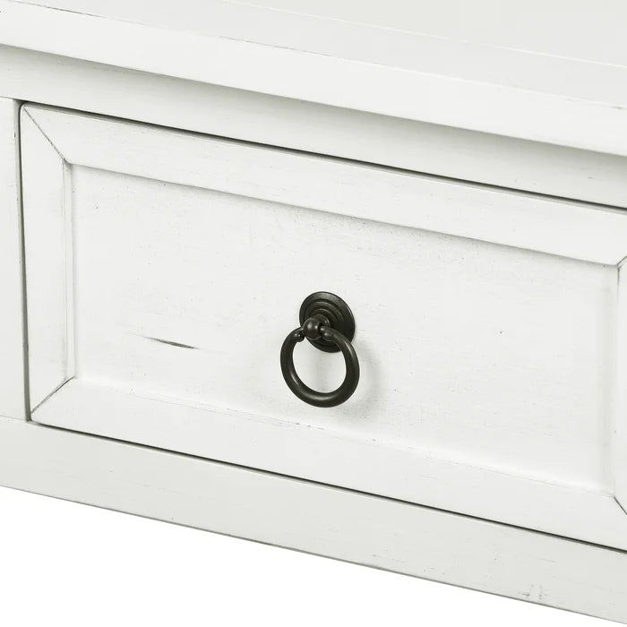 58¡± Console Table with Two Drawers and Long Shelf (Antique White)