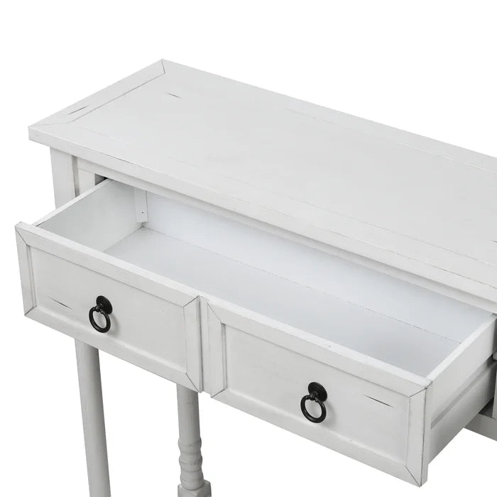 58¡± Console Table with Two Drawers and Long Shelf (Antique White)