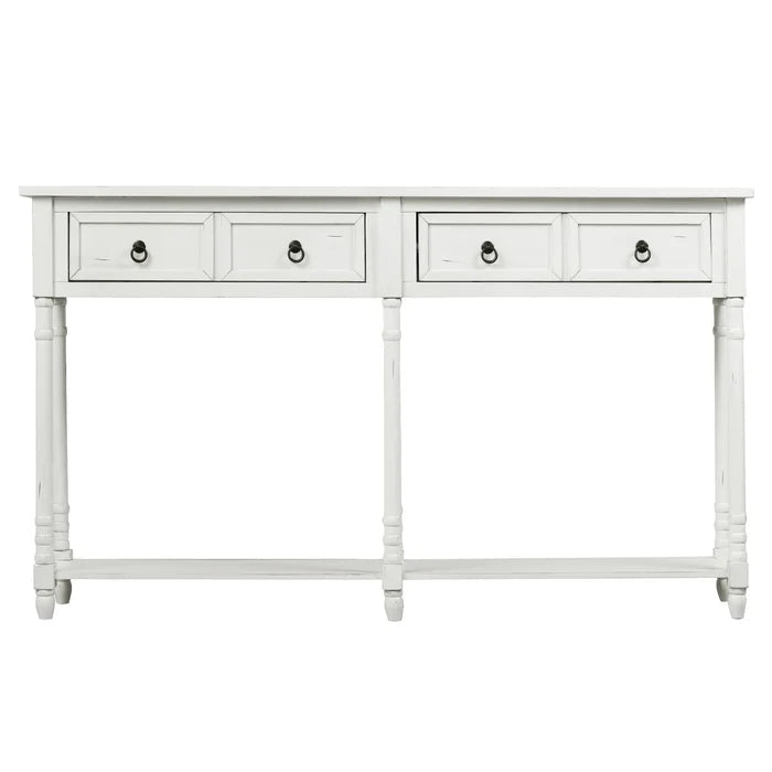 58¡± Console Table with Two Drawers and Long Shelf (Antique White)