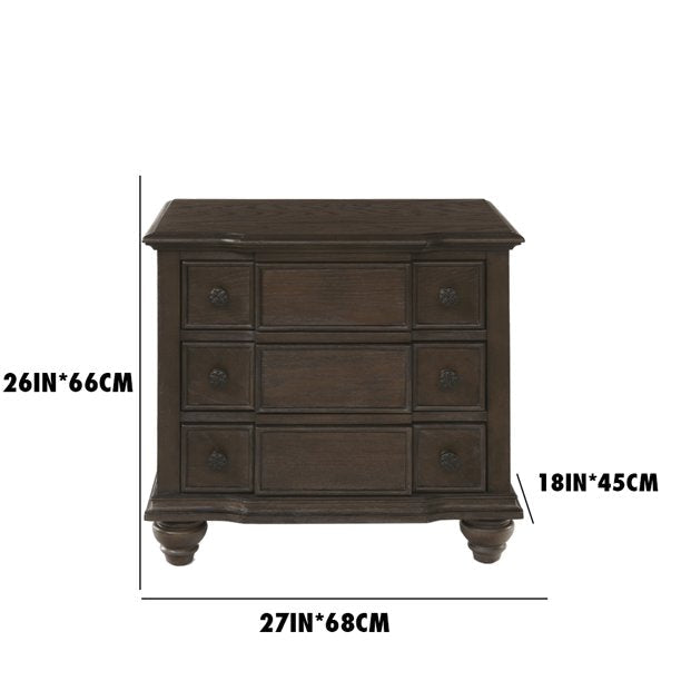 26'' Tall 3 - Drawer Nightstand, Weathered Oak