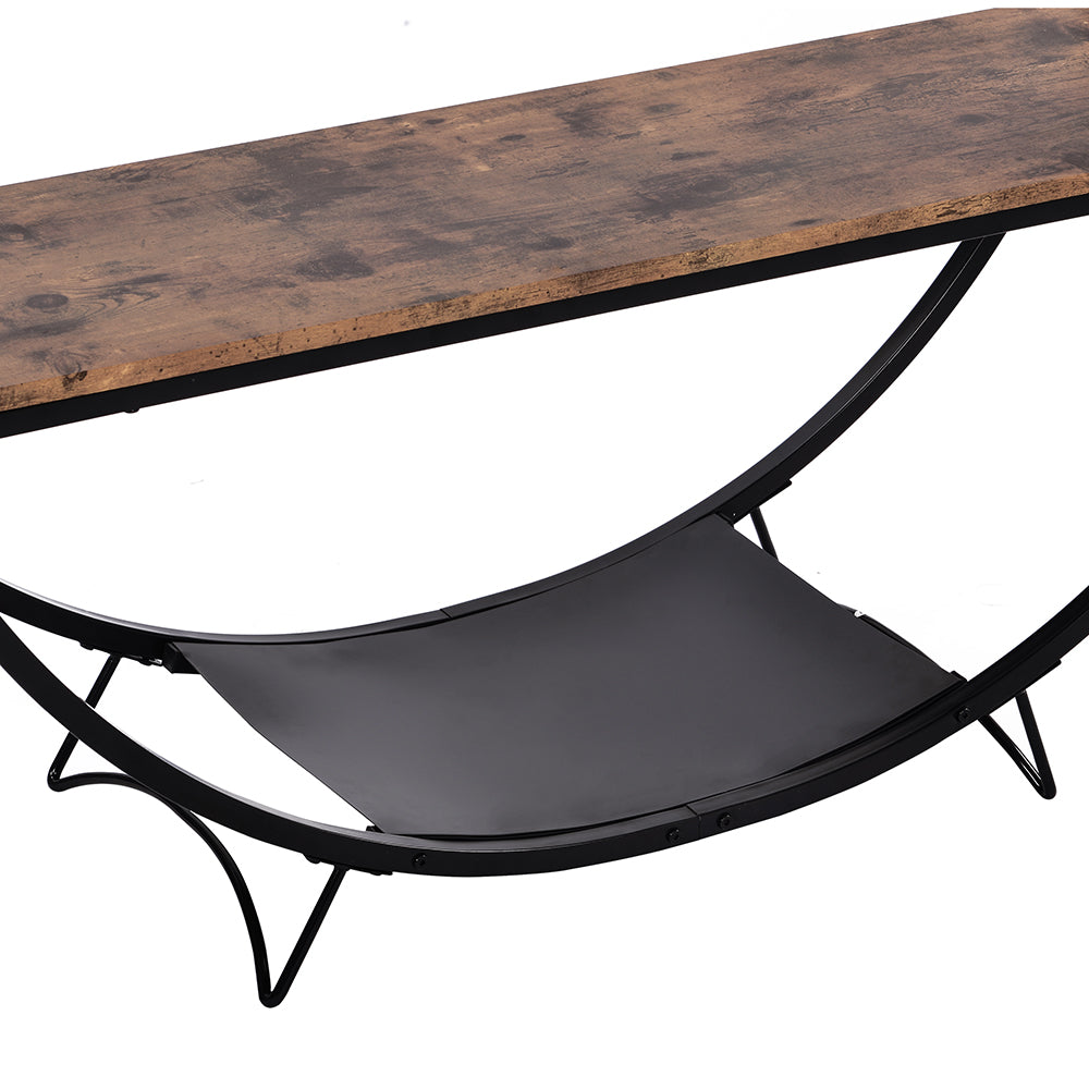 Demilune Metal Wood Console Table, Distressed Brown