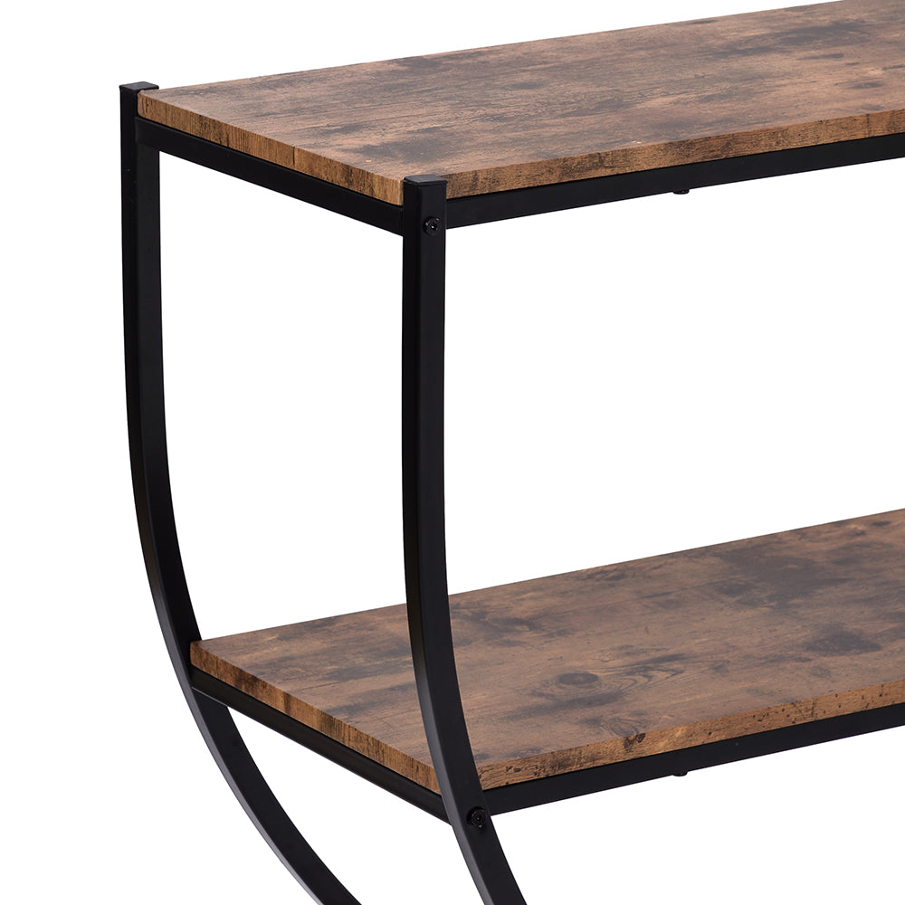 Demilune Metal Wood Console Table, Distressed Brown