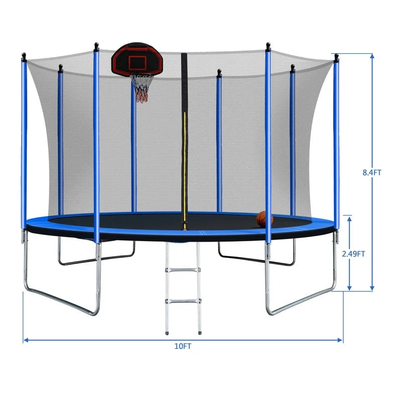 10FT Trampoline With Basketball Hoop Inflator And Ladder, Blue
