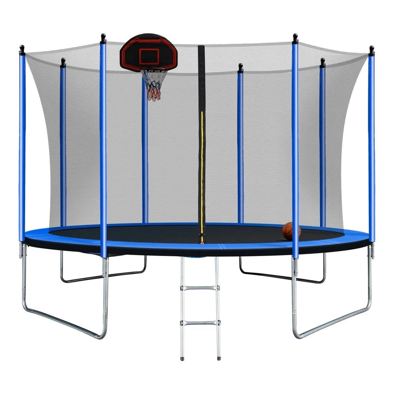 10FT Trampoline With Basketball Hoop Inflator And Ladder, Blue