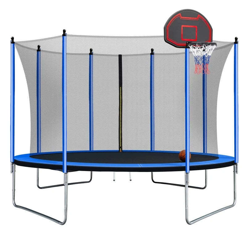 10FT Trampoline With Basketball Hoop Inflator And Ladder, Blue
