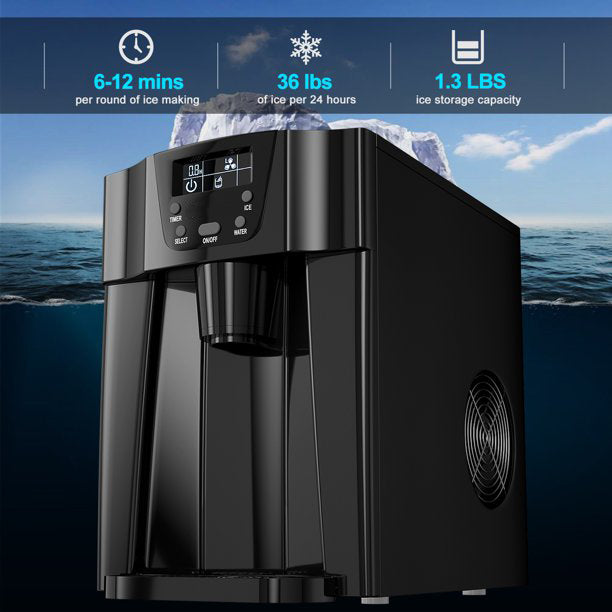 2 In 1 Electric Portable Ice Maker, Countertop Automatic Ice Machine, Black