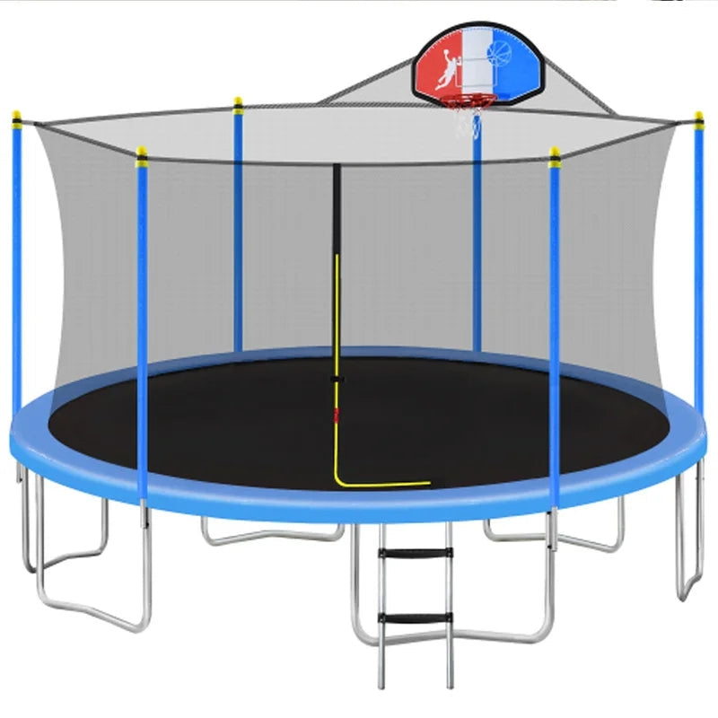 15Ft Trampoline For Kids With Safety Net, Basketball Hoop, Blue