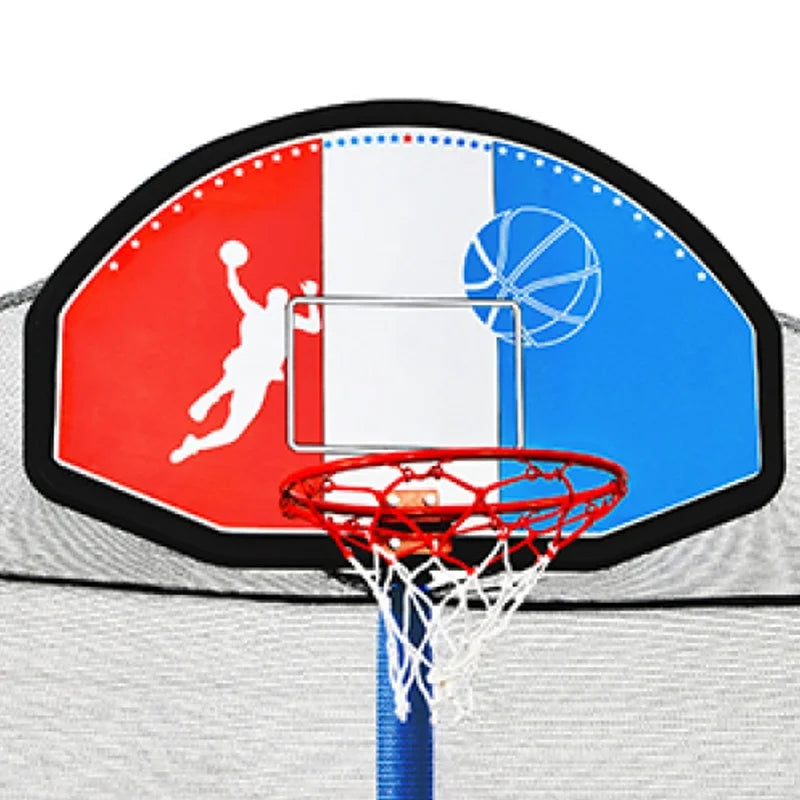 15Ft Trampoline For Kids With Safety Net, Basketball Hoop, Blue
