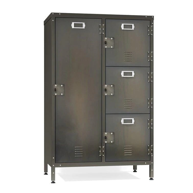 Steel Cabinet Locker With 4 Lockable Doors, Dark Weathered Finish