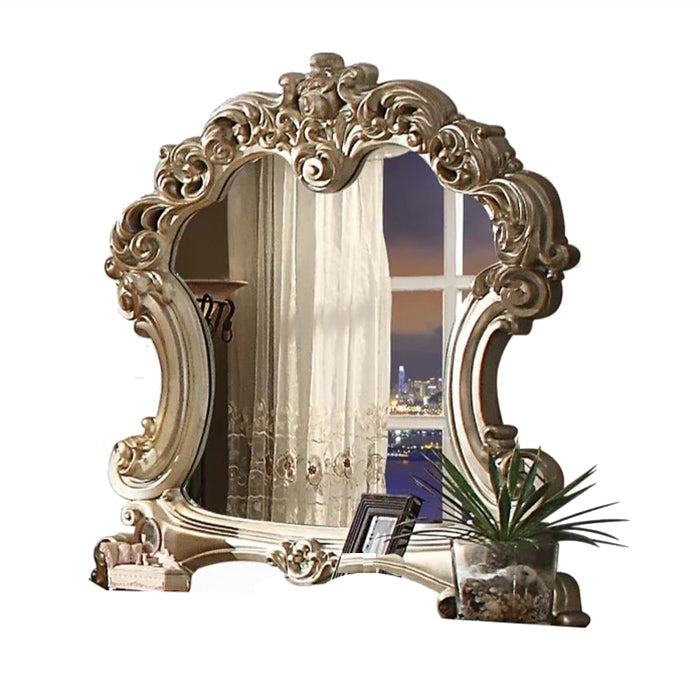 Wood Framed Mounts To Dresser Mirror in Gold Patina & Bone