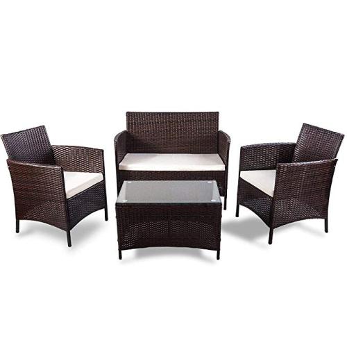 4pcs Rattan Sofa Set Seating Group with Cushions