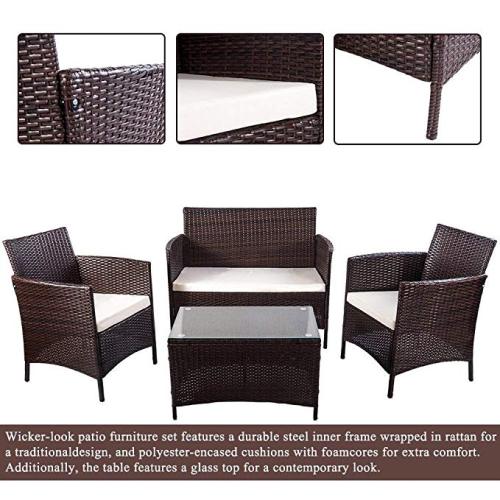 4pcs Rattan Sofa Set Seating Group with Cushions