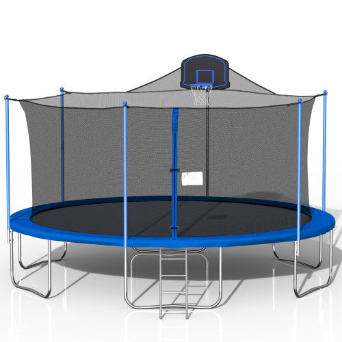 16ft Trampoline with Seine and Basketball Hoop, Blue