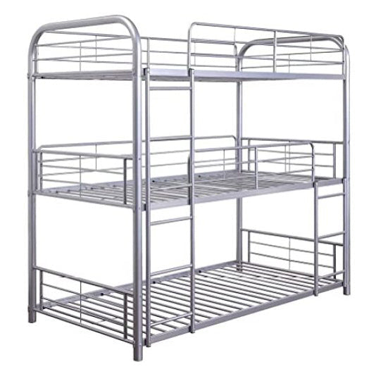 Metal Tube Triple Twin Bunk Bed, Silver