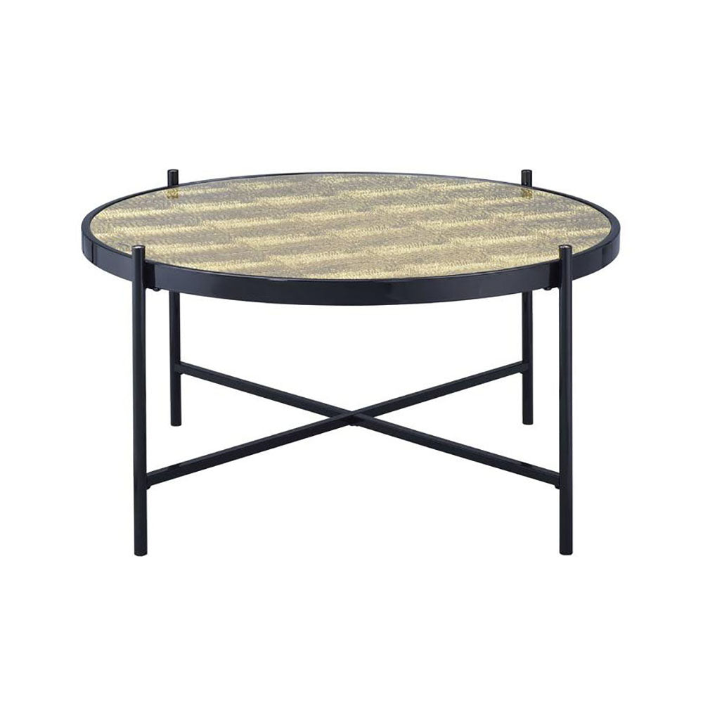 Glass Coffee Table With Metal Base in Black