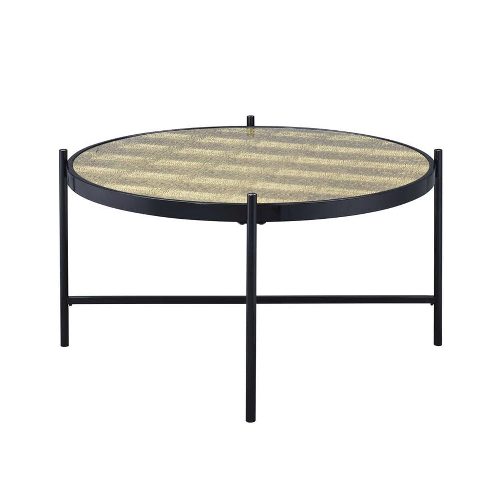 Glass Coffee Table With Metal Base in Black