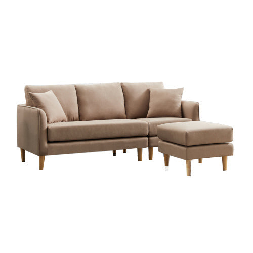 3 Seater Corner Sofa Set L Shape Couch, Brown