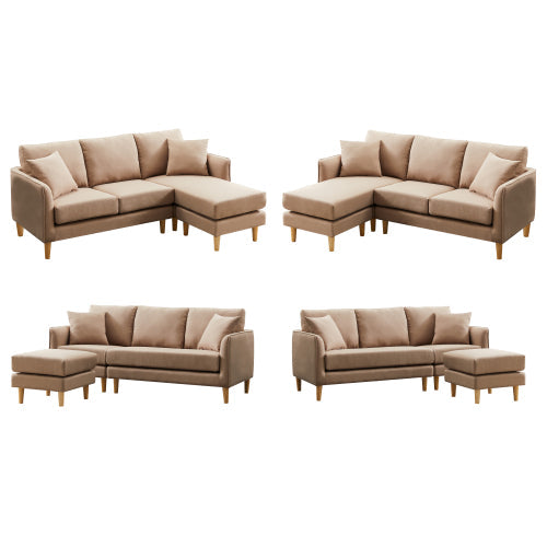 3 Seater Corner Sofa Set L Shape Couch, Brown