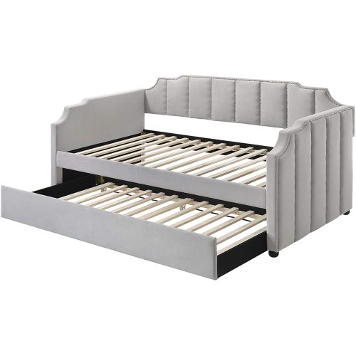 Twin Size Daybed w/Trundle, Dove Gray Velvet