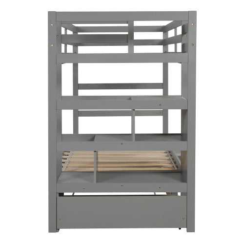 Twin over Twin/King Bunk Bed with Trundle, Gray