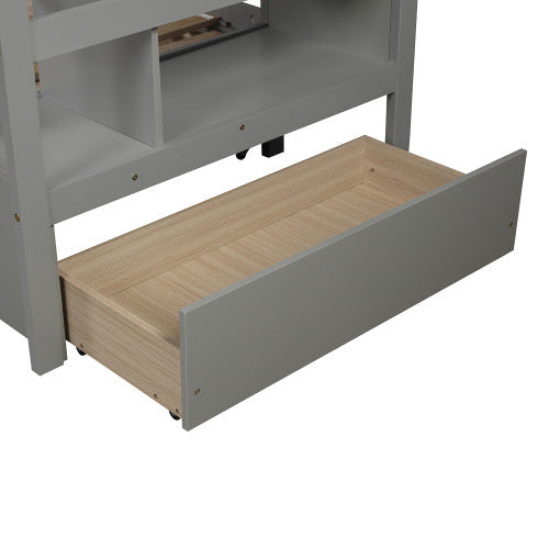 Twin over Twin/King Bunk Bed with Trundle, Gray