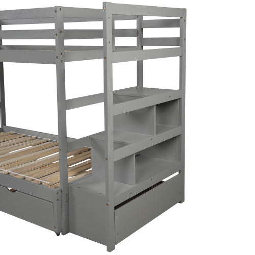 Twin over Twin/King Bunk Bed with Trundle, Gray