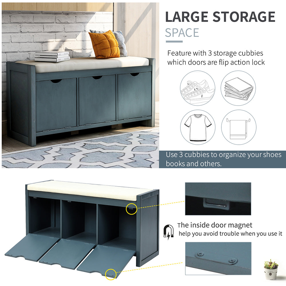 Storage Bench with 3 Flip Lock Storage Cubbies