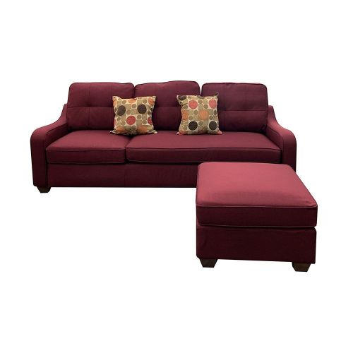 3 Seaters Sectional Sofa W/2 Pillows, Red Linen