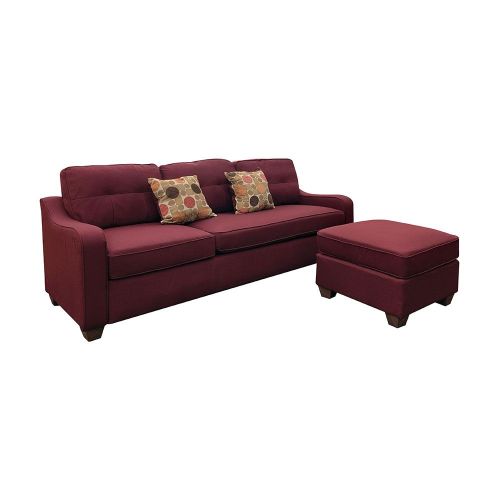 3 Seaters Sectional Sofa W/2 Pillows, Red Linen