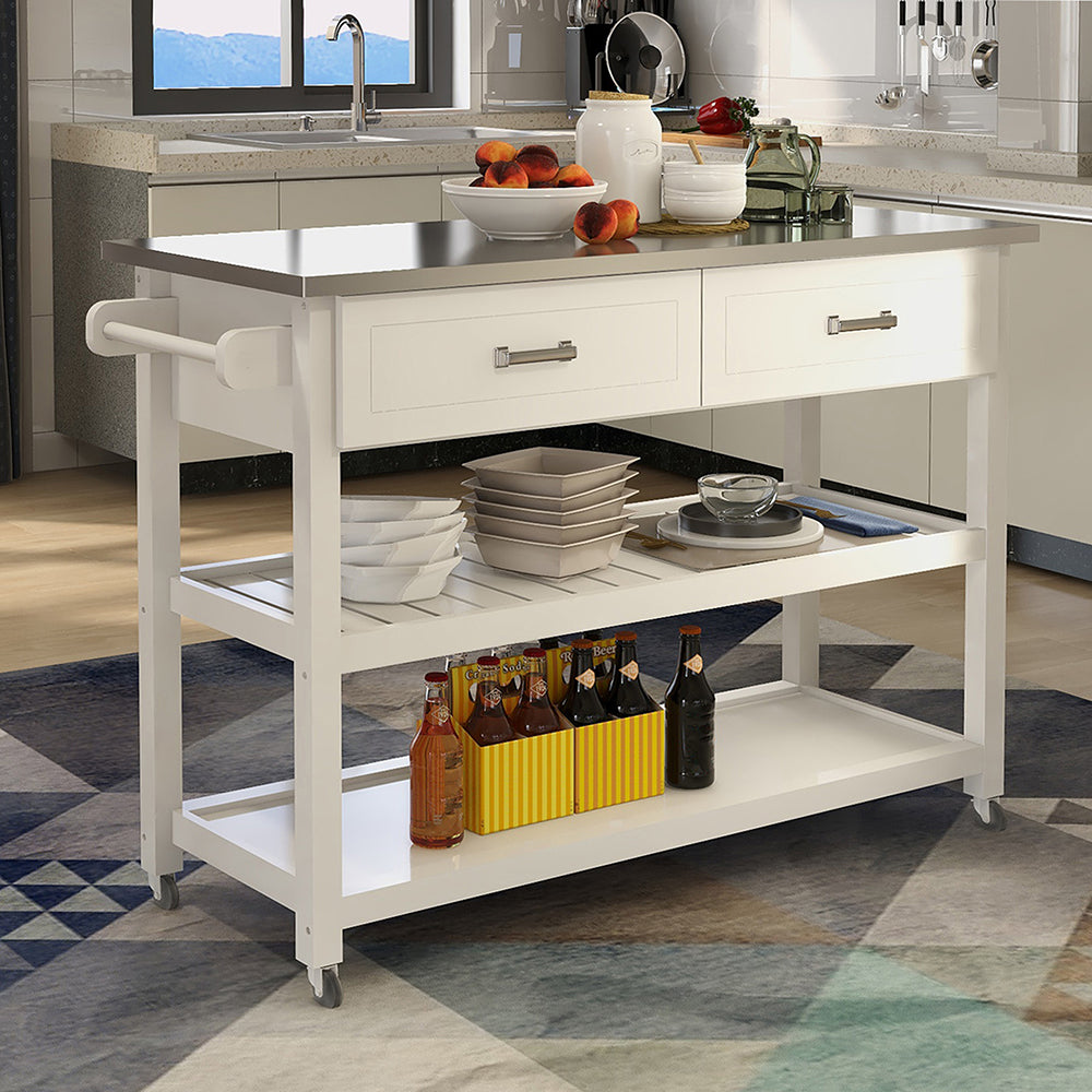 Serving Cart with Drawers and Shelves