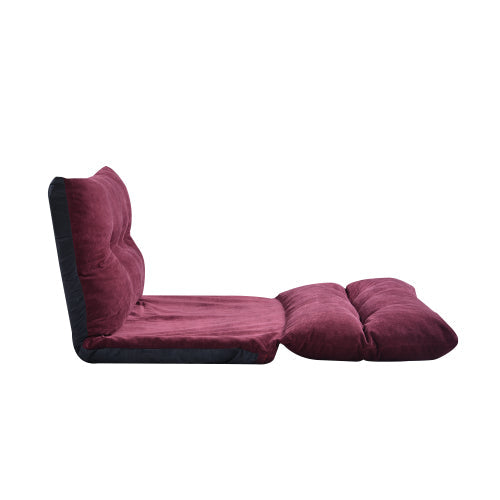 Adjustable Folding Lazy Futon Sofa with Two Pillows, Burgundy