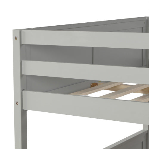 Full Over Full Bunk Bed with Twin Size Trundle, Gray