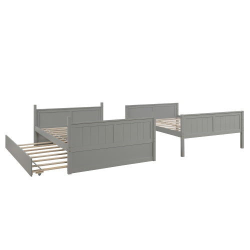 Full Over Full Bunk Bed with Twin Size Trundle, Gray