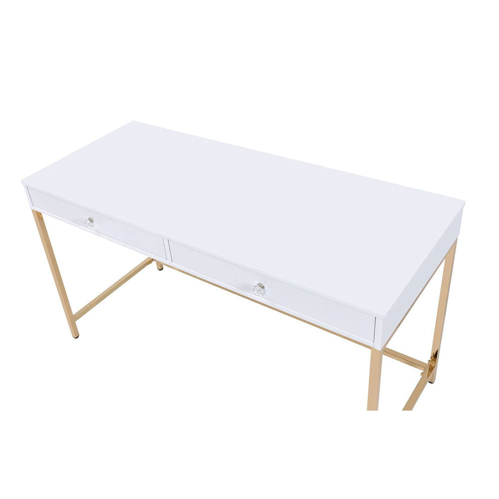 Writing Desk, White High Gloss & Gold