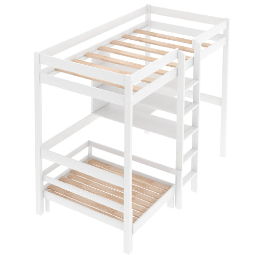 Convertible Loft Twin Bunk Bed with L-Shape Desk, White