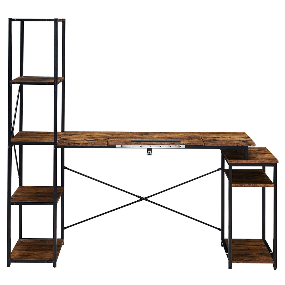 Computer Desk with 5-Tier Bookshelf and 2 Open Shelves