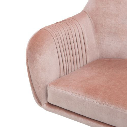 Wide Tufted Office Swivel Armchair, Peach Velvet & Chrome