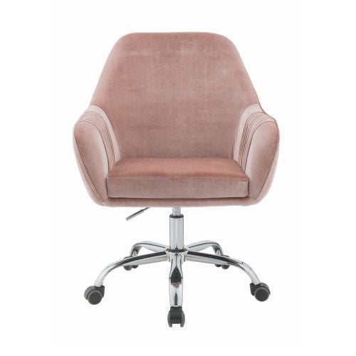 Wide Tufted Office Swivel Armchair, Peach Velvet & Chrome