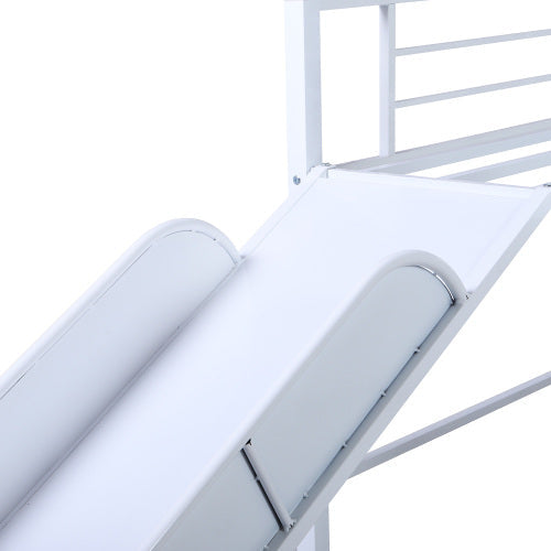 Twin Metal Low Loft Bunk Bed with Slide, White