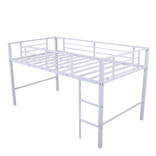 Twin Metal Low Loft Bunk Bed with Slide, White