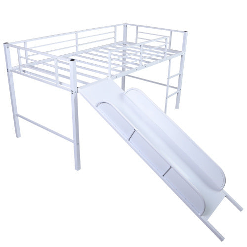 Twin Metal Low Loft Bunk Bed with Slide, White