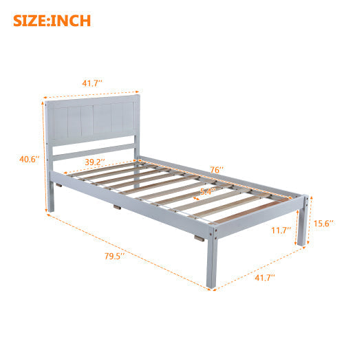 Wooden Platform Bed with Headboard, Gray