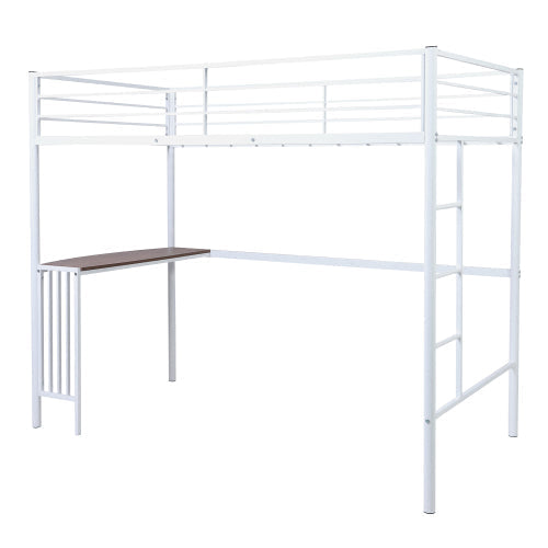 Twin Metal Loft Bunk Bed with Desk, Ladder and Guardrails, White