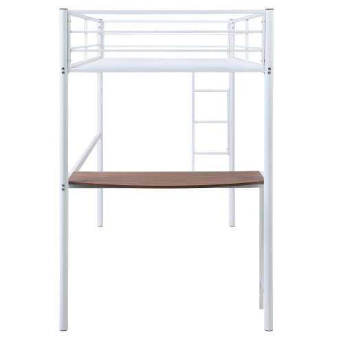 Twin Metal Loft Bunk Bed with Desk, Ladder and Guardrails, White