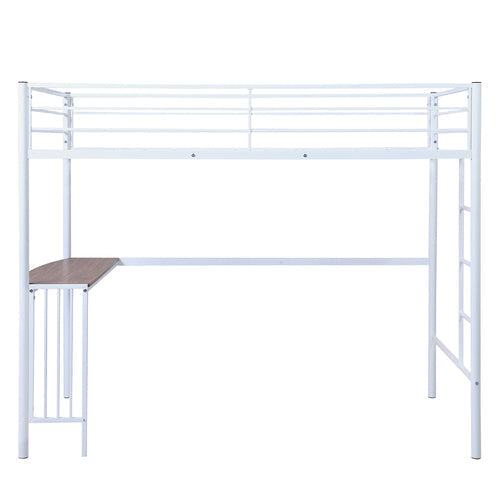 Twin Metal Loft Bunk Bed with Desk, Ladder and Guardrails, White