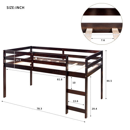 Twin Loft Bunk Bed with Cabinet and Rolling Desk, Espresso