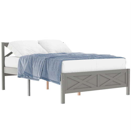 Queen Size Wooden Platform Bed with Extra Support Legs, Gray