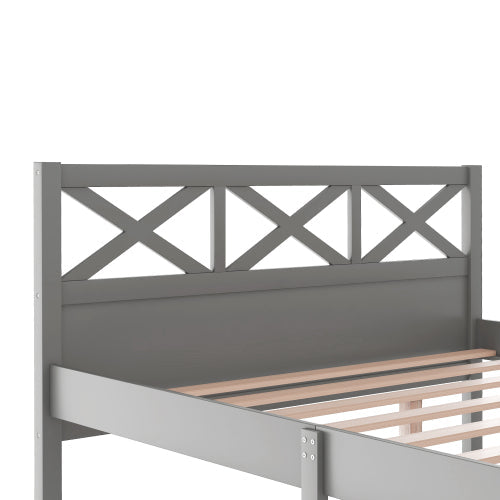 Queen Size Wooden Platform Bed with Extra Support Legs, Gray