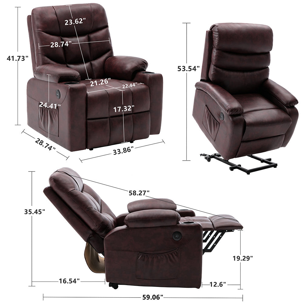 Power Lift Recliner Chair PU Leather Sofa with Massage